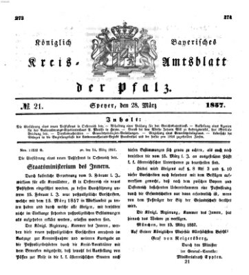 Königlich-bayerisches Kreis-Amtsblatt der Pfalz (Königlich bayerisches Amts- und Intelligenzblatt für die Pfalz) Samstag 28. März 1857