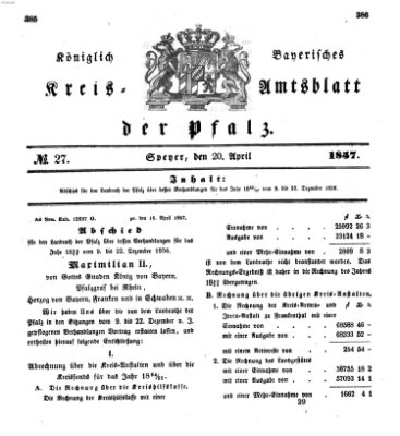 Königlich-bayerisches Kreis-Amtsblatt der Pfalz (Königlich bayerisches Amts- und Intelligenzblatt für die Pfalz) Montag 20. April 1857