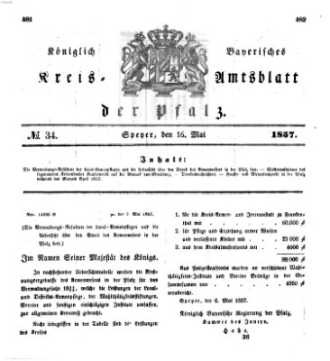 Königlich-bayerisches Kreis-Amtsblatt der Pfalz (Königlich bayerisches Amts- und Intelligenzblatt für die Pfalz) Samstag 16. Mai 1857