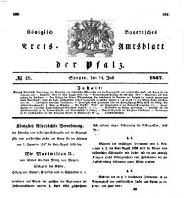 Königlich-bayerisches Kreis-Amtsblatt der Pfalz (Königlich bayerisches Amts- und Intelligenzblatt für die Pfalz) Dienstag 14. Juli 1857