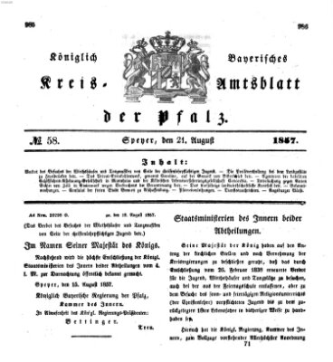 Königlich-bayerisches Kreis-Amtsblatt der Pfalz (Königlich bayerisches Amts- und Intelligenzblatt für die Pfalz) Freitag 21. August 1857