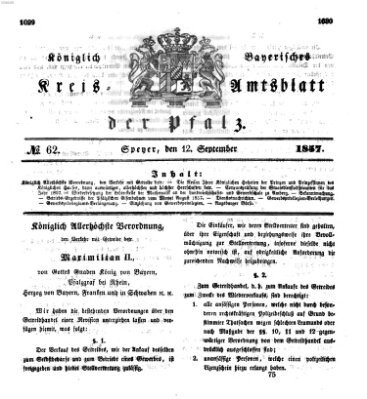 Königlich-bayerisches Kreis-Amtsblatt der Pfalz (Königlich bayerisches Amts- und Intelligenzblatt für die Pfalz) Samstag 12. September 1857