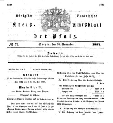 Königlich-bayerisches Kreis-Amtsblatt der Pfalz (Königlich bayerisches Amts- und Intelligenzblatt für die Pfalz) Dienstag 24. November 1857