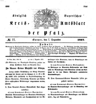 Königlich-bayerisches Kreis-Amtsblatt der Pfalz (Königlich bayerisches Amts- und Intelligenzblatt für die Pfalz) Montag 7. Dezember 1857