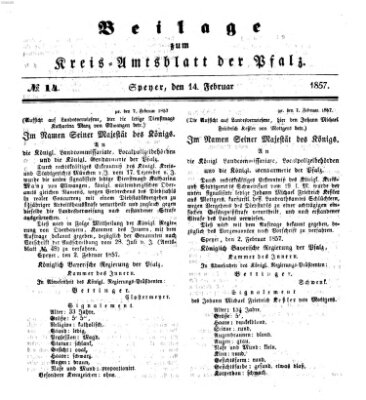 Königlich-bayerisches Kreis-Amtsblatt der Pfalz (Königlich bayerisches Amts- und Intelligenzblatt für die Pfalz) Samstag 14. Februar 1857