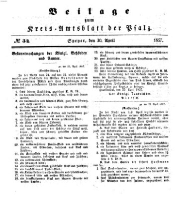 Königlich-bayerisches Kreis-Amtsblatt der Pfalz (Königlich bayerisches Amts- und Intelligenzblatt für die Pfalz) Donnerstag 30. April 1857