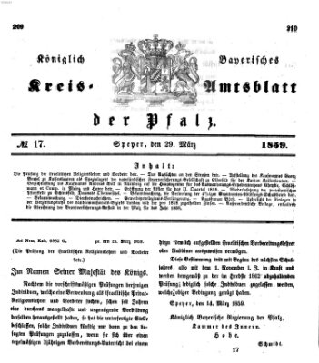 Königlich-bayerisches Kreis-Amtsblatt der Pfalz (Königlich bayerisches Amts- und Intelligenzblatt für die Pfalz) Dienstag 29. März 1859