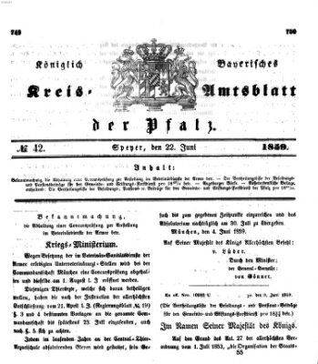 Königlich-bayerisches Kreis-Amtsblatt der Pfalz (Königlich bayerisches Amts- und Intelligenzblatt für die Pfalz) Mittwoch 22. Juni 1859