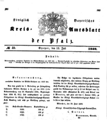 Königlich-bayerisches Kreis-Amtsblatt der Pfalz (Königlich bayerisches Amts- und Intelligenzblatt für die Pfalz) Mittwoch 13. Juli 1859