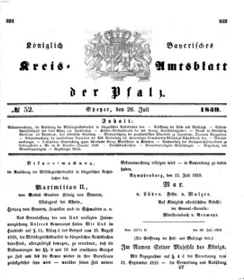 Königlich-bayerisches Kreis-Amtsblatt der Pfalz (Königlich bayerisches Amts- und Intelligenzblatt für die Pfalz) Dienstag 26. Juli 1859