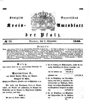 Königlich-bayerisches Kreis-Amtsblatt der Pfalz (Königlich bayerisches Amts- und Intelligenzblatt für die Pfalz) Freitag 2. September 1859