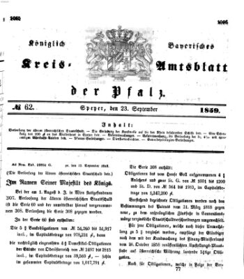 Königlich-bayerisches Kreis-Amtsblatt der Pfalz (Königlich bayerisches Amts- und Intelligenzblatt für die Pfalz) Freitag 23. September 1859