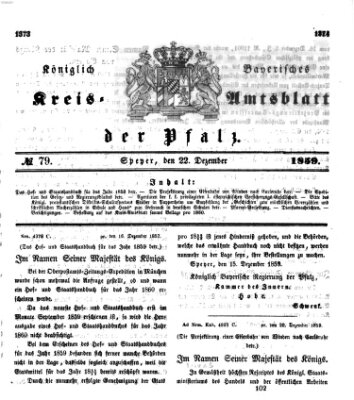 Königlich-bayerisches Kreis-Amtsblatt der Pfalz (Königlich bayerisches Amts- und Intelligenzblatt für die Pfalz) Donnerstag 22. Dezember 1859