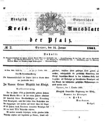 Königlich-bayerisches Kreis-Amtsblatt der Pfalz (Königlich bayerisches Amts- und Intelligenzblatt für die Pfalz) Montag 14. Januar 1861