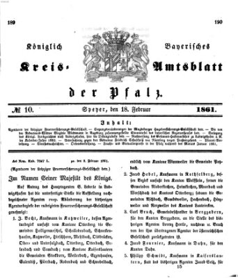 Königlich-bayerisches Kreis-Amtsblatt der Pfalz (Königlich bayerisches Amts- und Intelligenzblatt für die Pfalz) Montag 18. Februar 1861