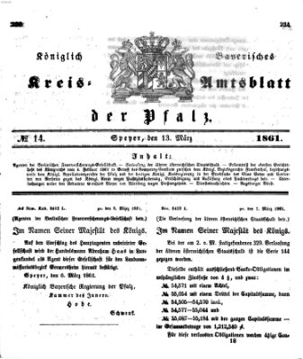 Königlich-bayerisches Kreis-Amtsblatt der Pfalz (Königlich bayerisches Amts- und Intelligenzblatt für die Pfalz) Mittwoch 13. März 1861