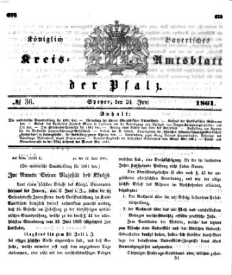 Königlich-bayerisches Kreis-Amtsblatt der Pfalz (Königlich bayerisches Amts- und Intelligenzblatt für die Pfalz) Montag 24. Juni 1861