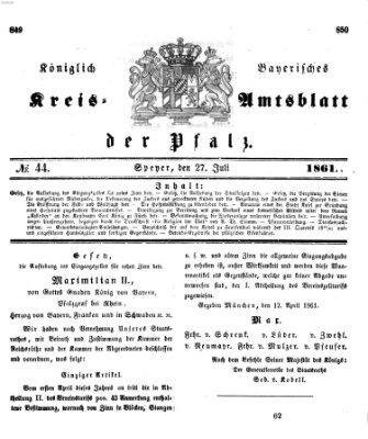 Königlich-bayerisches Kreis-Amtsblatt der Pfalz (Königlich bayerisches Amts- und Intelligenzblatt für die Pfalz) Samstag 27. Juli 1861