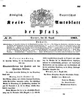Königlich-bayerisches Kreis-Amtsblatt der Pfalz (Königlich bayerisches Amts- und Intelligenzblatt für die Pfalz) Dienstag 20. August 1861