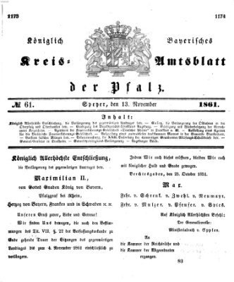 Königlich-bayerisches Kreis-Amtsblatt der Pfalz (Königlich bayerisches Amts- und Intelligenzblatt für die Pfalz) Mittwoch 13. November 1861