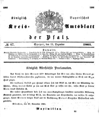 Königlich-bayerisches Kreis-Amtsblatt der Pfalz (Königlich bayerisches Amts- und Intelligenzblatt für die Pfalz) Mittwoch 11. Dezember 1861