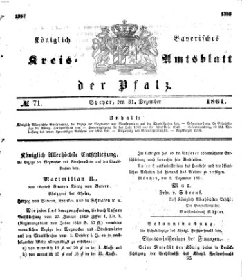 Königlich-bayerisches Kreis-Amtsblatt der Pfalz (Königlich bayerisches Amts- und Intelligenzblatt für die Pfalz) Dienstag 31. Dezember 1861