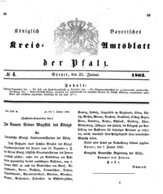 Königlich-bayerisches Kreis-Amtsblatt der Pfalz (Königlich bayerisches Amts- und Intelligenzblatt für die Pfalz) Dienstag 21. Januar 1862