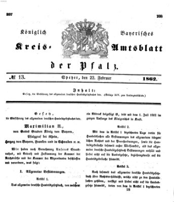 Königlich-bayerisches Kreis-Amtsblatt der Pfalz (Königlich bayerisches Amts- und Intelligenzblatt für die Pfalz) Samstag 22. Februar 1862