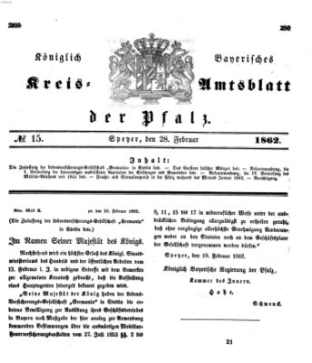 Königlich-bayerisches Kreis-Amtsblatt der Pfalz (Königlich bayerisches Amts- und Intelligenzblatt für die Pfalz) Freitag 28. Februar 1862