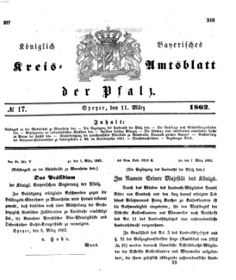 Königlich-bayerisches Kreis-Amtsblatt der Pfalz (Königlich bayerisches Amts- und Intelligenzblatt für die Pfalz) Dienstag 11. März 1862