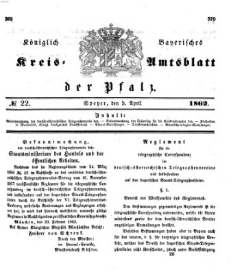 Königlich-bayerisches Kreis-Amtsblatt der Pfalz (Königlich bayerisches Amts- und Intelligenzblatt für die Pfalz) Samstag 5. April 1862