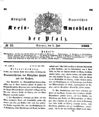 Königlich-bayerisches Kreis-Amtsblatt der Pfalz (Königlich bayerisches Amts- und Intelligenzblatt für die Pfalz) Mittwoch 2. Juli 1862