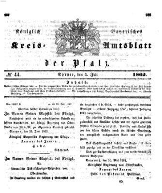 Königlich-bayerisches Kreis-Amtsblatt der Pfalz (Königlich bayerisches Amts- und Intelligenzblatt für die Pfalz) Freitag 4. Juli 1862