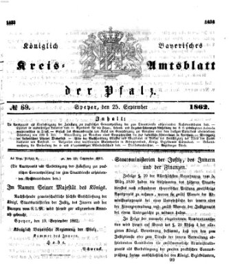 Königlich-bayerisches Kreis-Amtsblatt der Pfalz (Königlich bayerisches Amts- und Intelligenzblatt für die Pfalz) Donnerstag 25. September 1862