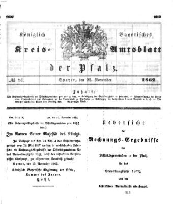 Königlich-bayerisches Kreis-Amtsblatt der Pfalz (Königlich bayerisches Amts- und Intelligenzblatt für die Pfalz) Samstag 22. November 1862