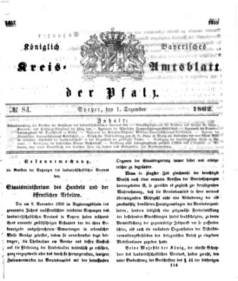 Königlich-bayerisches Kreis-Amtsblatt der Pfalz (Königlich bayerisches Amts- und Intelligenzblatt für die Pfalz) Montag 1. Dezember 1862