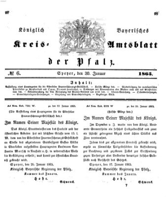 Königlich-bayerisches Kreis-Amtsblatt der Pfalz (Königlich bayerisches Amts- und Intelligenzblatt für die Pfalz) Montag 30. Januar 1865