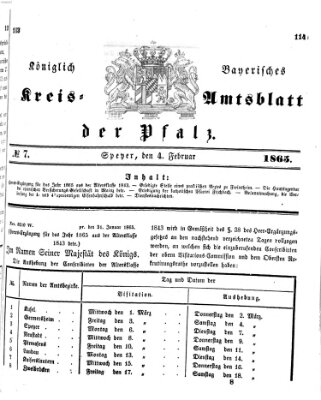 Königlich-bayerisches Kreis-Amtsblatt der Pfalz (Königlich bayerisches Amts- und Intelligenzblatt für die Pfalz) Samstag 4. Februar 1865