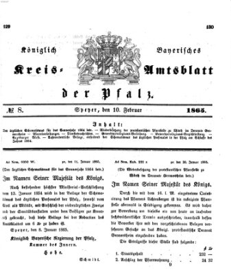 Königlich-bayerisches Kreis-Amtsblatt der Pfalz (Königlich bayerisches Amts- und Intelligenzblatt für die Pfalz) Freitag 10. Februar 1865