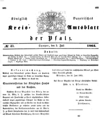 Königlich-bayerisches Kreis-Amtsblatt der Pfalz (Königlich bayerisches Amts- und Intelligenzblatt für die Pfalz) Mittwoch 5. Juli 1865