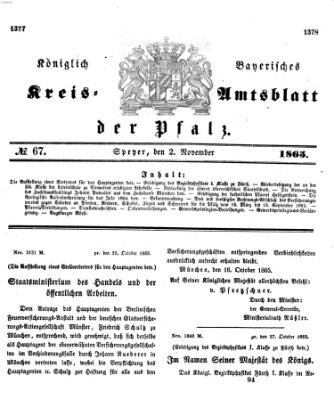 Königlich-bayerisches Kreis-Amtsblatt der Pfalz (Königlich bayerisches Amts- und Intelligenzblatt für die Pfalz) Donnerstag 2. November 1865