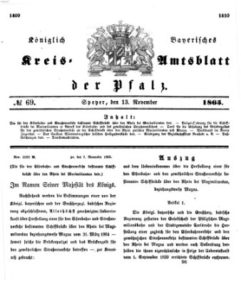 Königlich-bayerisches Kreis-Amtsblatt der Pfalz (Königlich bayerisches Amts- und Intelligenzblatt für die Pfalz) Montag 13. November 1865