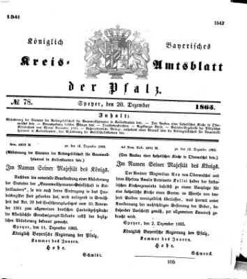 Königlich-bayerisches Kreis-Amtsblatt der Pfalz (Königlich bayerisches Amts- und Intelligenzblatt für die Pfalz) Mittwoch 20. Dezember 1865