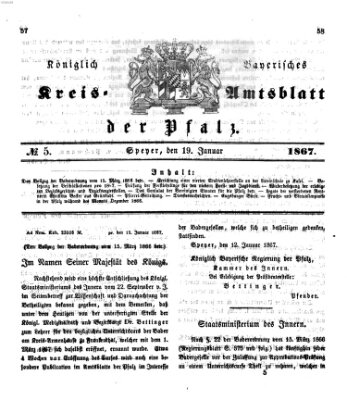 Königlich-bayerisches Kreis-Amtsblatt der Pfalz (Königlich bayerisches Amts- und Intelligenzblatt für die Pfalz) Samstag 19. Januar 1867