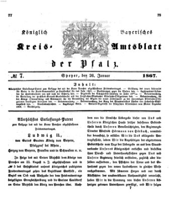 Königlich-bayerisches Kreis-Amtsblatt der Pfalz (Königlich bayerisches Amts- und Intelligenzblatt für die Pfalz) Samstag 26. Januar 1867