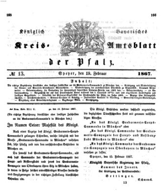 Königlich-bayerisches Kreis-Amtsblatt der Pfalz (Königlich bayerisches Amts- und Intelligenzblatt für die Pfalz) Dienstag 19. Februar 1867