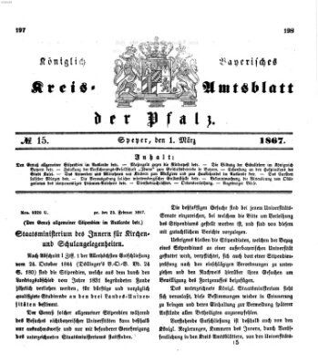 Königlich-bayerisches Kreis-Amtsblatt der Pfalz (Königlich bayerisches Amts- und Intelligenzblatt für die Pfalz) Freitag 1. März 1867