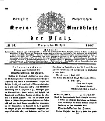 Königlich-bayerisches Kreis-Amtsblatt der Pfalz (Königlich bayerisches Amts- und Intelligenzblatt für die Pfalz) Donnerstag 18. April 1867