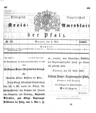 Königlich-bayerisches Kreis-Amtsblatt der Pfalz (Königlich bayerisches Amts- und Intelligenzblatt für die Pfalz) Mittwoch 1. Mai 1867