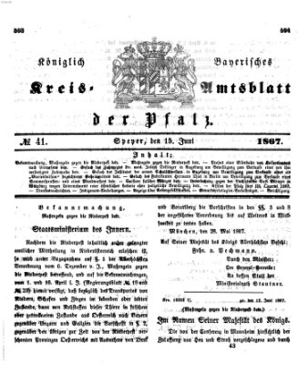 Königlich-bayerisches Kreis-Amtsblatt der Pfalz (Königlich bayerisches Amts- und Intelligenzblatt für die Pfalz) Samstag 15. Juni 1867